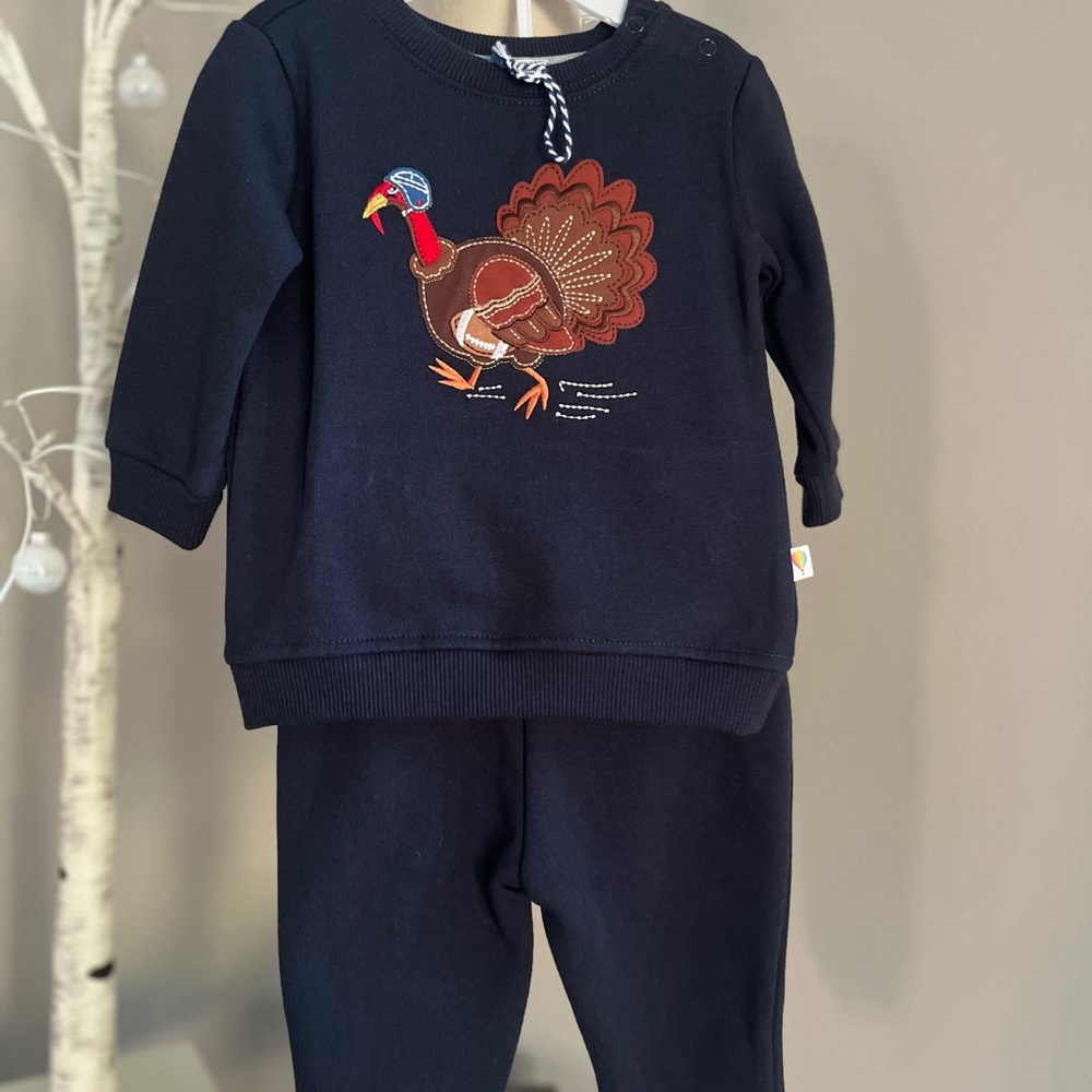 Kids Turkey Embroidered Matching Set - Black
